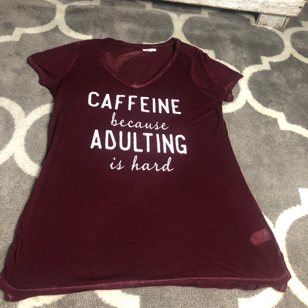Maurices Shirt Womens Medium Burgundy Burnout Caffeine Short Sleeve Top